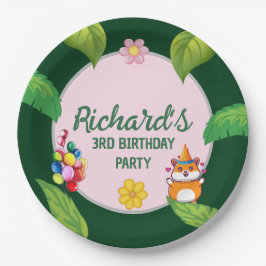 Geburtstagsparty des niedlichen Hamsters Botanical Pappteller