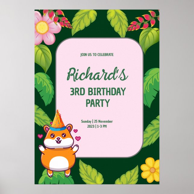 Geburtstagsparty des niedlichen Hamsters Botanical Poster (Vorne)