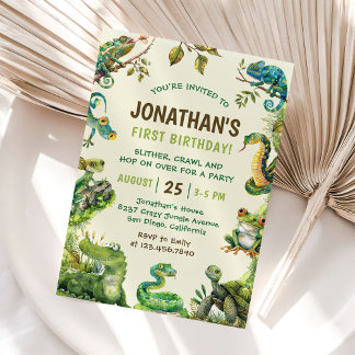 Geburtstagsparty des niedlichen Reptile Themed Kid Einladung
