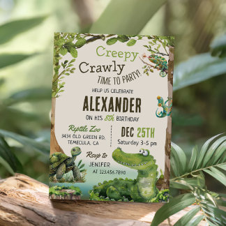 Geburtstagsparty des niedlichen Reptile Themed Kid Einladung
