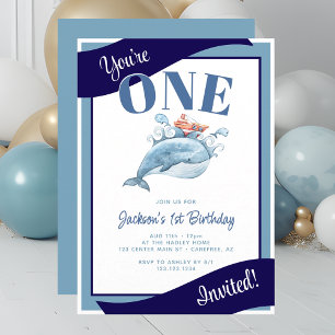 Geburtstagsparty des niedlichen Whale Nautical Kid Einladung