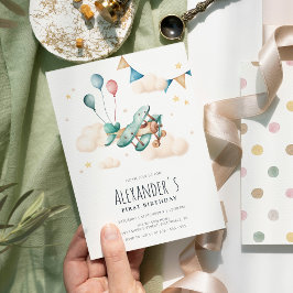 Geburtstagsparty des Vintagen Aquarellflugzeugs Einladung