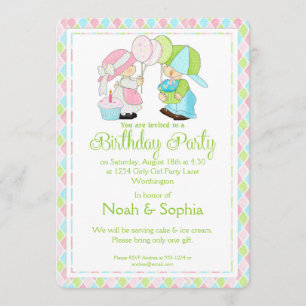 Geburtstagsparty Einladung Boy & Girl Twins d1