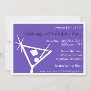 Geburtstagsparty Einladung Martini Glas (Lila)