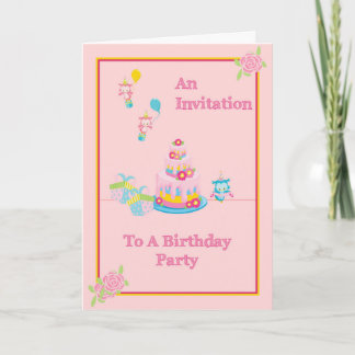 Geburtstagsparty Einladung zum Kind in Rosa