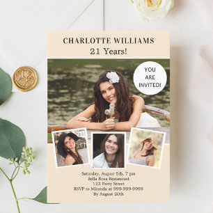 Geburtstagsparty Elfenbein Foto Collage Luxus Einladung