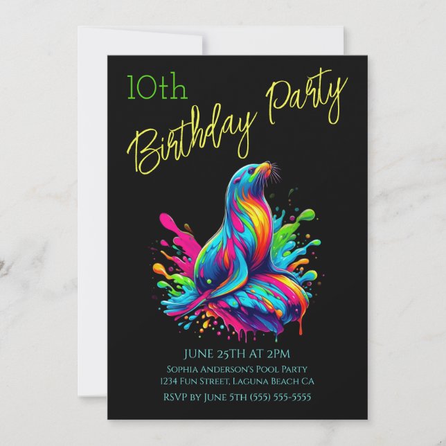 Geburtstagsparty - farbenfrohe Seelenschwalbe Einladung (Vorderseite)