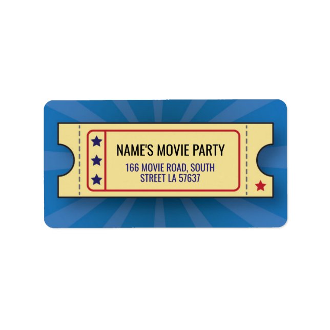 Geburtstagsparty Film Ticket Film-Adresse Labels Adressaufkleber (Vorne)