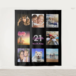Geburtstagsparty Foto Collage rosa Schwarz Wandteppich