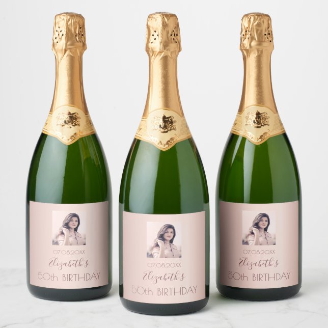 Geburtstagsparty Foto Rose Gold Rosa Frauen (Flaschen)