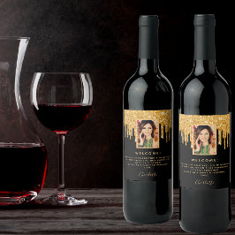 Geburtstagsparty Foto Schwarzer Glitzer Gold Empfa Weinetikett