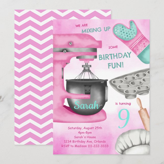 Geburtstagsparty Girly Kochen Einladung (Vorne/Hinten)