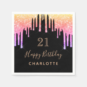 Geburtstagsparty Glitzer Schwarzer Regenbogen Rosa Serviette