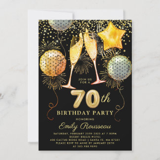 Geburtstagsparty Gold Black Glitzer Confetti Einladung
