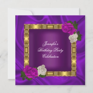 Geburtstagsparty Gold Lila Platin Pink Rose Einladung
