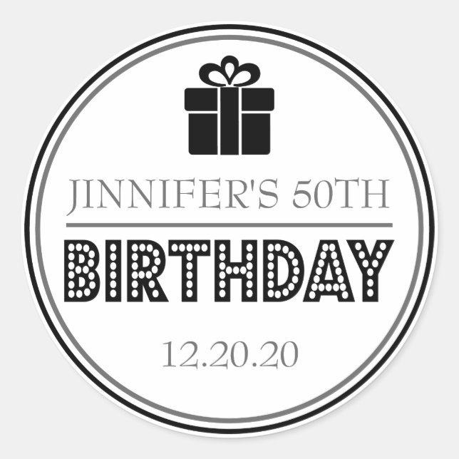 Geburtstagsparty Gunst Sticker (schwarz / grau) (Vorderseite)