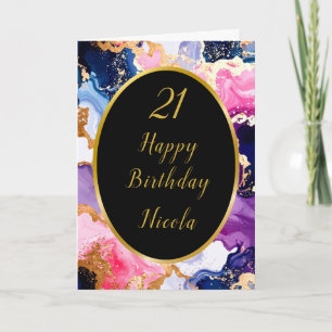 Geburtstagsparty in Rosa, Navy Blue und Gold Tinte Karte