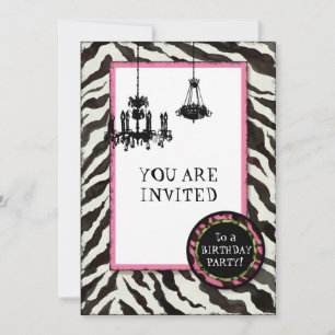 Geburtstagsparty Invite Zebra, Leopard 'n Chandeli Einladung