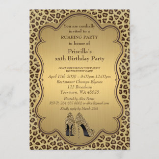 Geburtstagsparty, jedes Alter, Cheetah High Heels Einladung