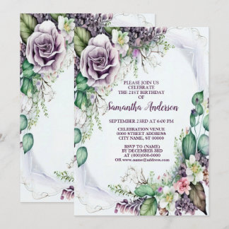 Geburtstagsparty Lila Blumenblätterelegante Elegan Einladung
