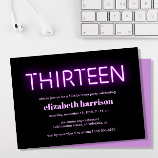 Geburtstagsparty Lila Neon Lights Einladung