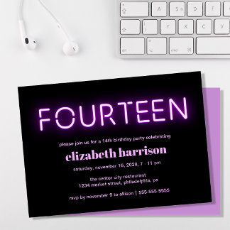 Geburtstagsparty Lila Neon Lights Einladung