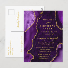 Geburtstagsparty lila und Gold Agate Marble Postkarte