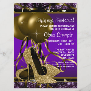 Geburtstagsparty Lila und Gold High Heels Einladung