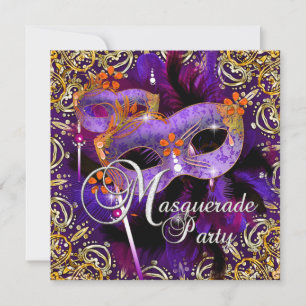 Geburtstagsparty Masquerade Lila Orange Gold Einladung