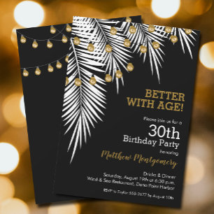 Geburtstagsparty mit Black and Gold Palms Einladung