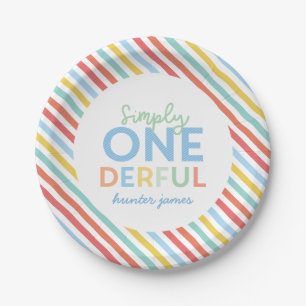 Geburtstagsparty mit bunten Streifen-Dekoration Pappteller