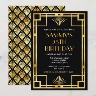 Geburtstagsparty mit Gold und Black Art Deco Einladung