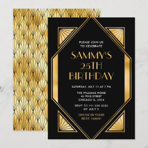 Geburtstagsparty mit Gold und Black Art Deco Einladung