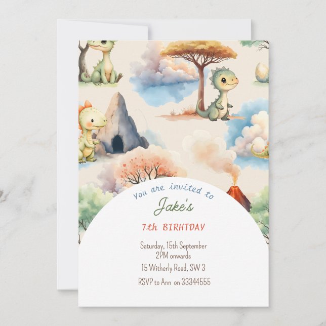 Geburtstagsparty mit niedlichen Dinosauriern Einladung (Vorderseite)