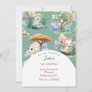 Geburtstagsparty mit niedlichen Dinosauriern Einladung