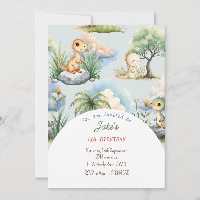 Geburtstagsparty mit niedlichen Dinosauriern Einladung (Vorderseite)