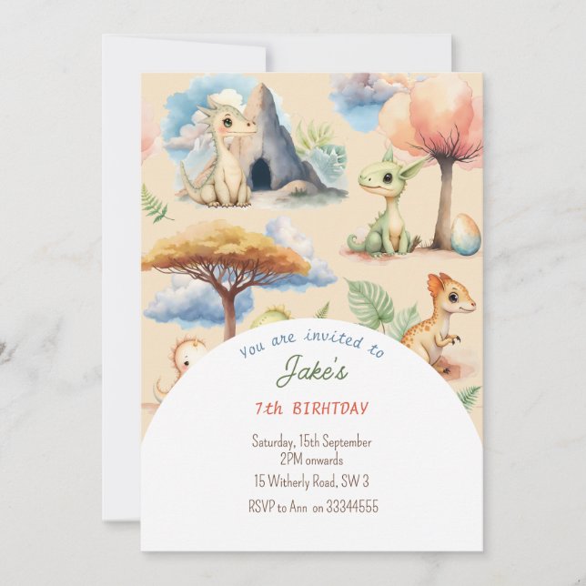 Geburtstagsparty mit niedlichen Dinosauriern Einladung (Vorderseite)