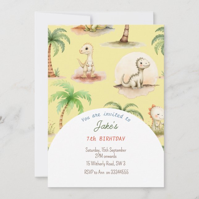 Geburtstagsparty mit niedlichen Dinosauriern Einladung (Vorderseite)
