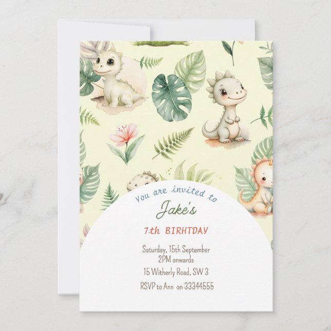 Geburtstagsparty mit niedlichen Dinosauriern Einladung (Vorderseite)