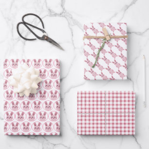 Geburtstagsparty mit rosa Babybunny Geschenkpapier Set