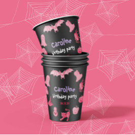 Geburtstagsparty mit rosa und schwarzen Halloween- Pappbecher