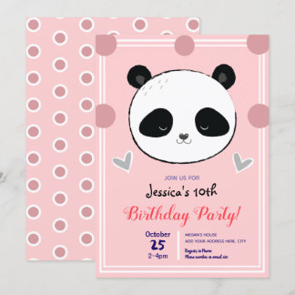 Geburtstagsparty Panda Face und Pink Polka Dots Einladung