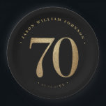 Geburtstagsparty Pappteller<br><div class="desc">70. Geburtstagsfeier Teller in Schwarz und Gold</div>