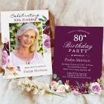 Geburtstagsparty Pflaume Lila Blush Blumengebirge  Einladung<br><div class="desc">Plum Lila Blush Blues Foto 80. Geburtstag Party Einladung. Für weitere Anpassungen klicken Sie bitte auf den Link "Weitere Anpassung" und verwenden Sie unser Design-Tool,  um diese Vorlage zu ändern. Wenn Sie Hilfe oder passende Artikel benötigen,  kontaktieren Sie mich bitte.</div>
