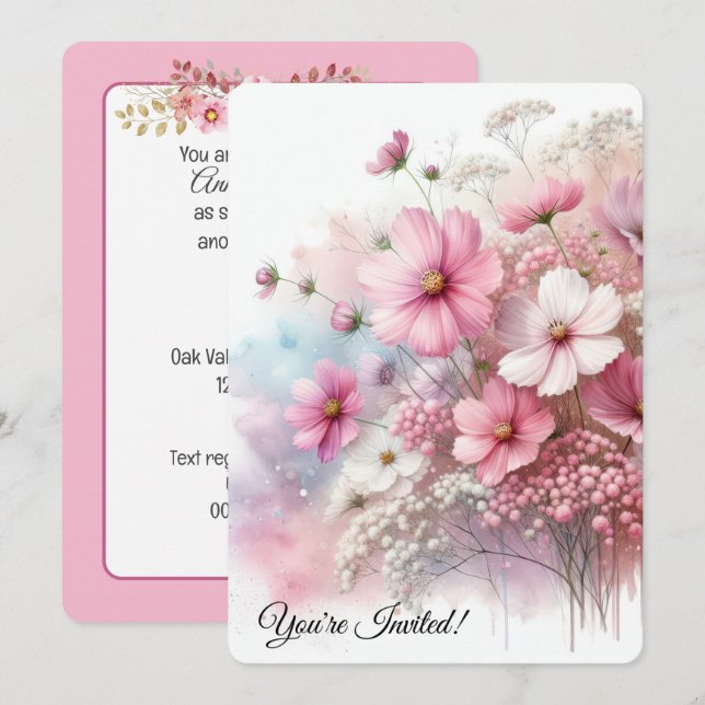 Geburtstagsparty Pink Cosmos Einladung (Vorne/Hinten)