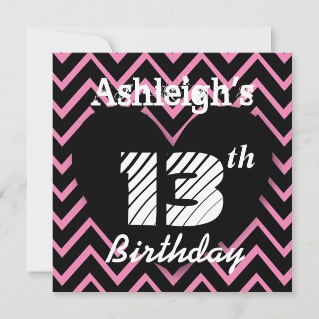 Geburtstagsparty Pink Zickzack Muster A005 Einladung (Vorderseite)
