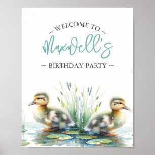 Geburtstagsparty Posters Duck Welcome Sign Blue Poster