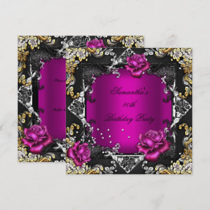Geburtstagsparty Rich Pink Rose Gold Silber Black Einladung