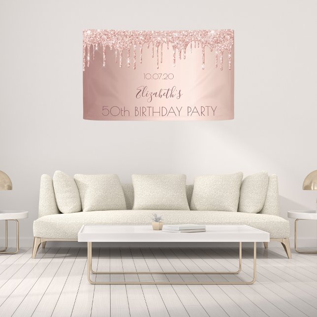 Geburtstagsparty Rose Gold Glitzer Tropfen Banner (Von Creator hochgeladen)