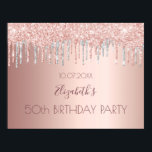 Geburtstagsparty Rose Gold Silber Glitzer Tropfen Poster<br><div class="desc">Für eine mädchenhafte und glamouröse 50. Geburtstagsfeier (oder jedes Alter). Eine Rose gold metallischer Hintergrund mit Rose Gold und Imitate silberne Glitzer Tropfen,  Farbe Tropfen Aussehen. Personalisieren und fügen Sie einen Namen und Alter 50. Der Name ist in dunklem Rose Gold mit einem modernen handgeschriebenen Stil geschrieben.</div>
